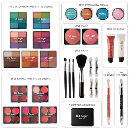 Makeup Kit for Teenager Girls - Full Starter Cosmetics Set with Eye Shadow Lip Balm Blush Lip Gloss Brush Lip Pencil Eye Pencil and Mirror (Rainbow)