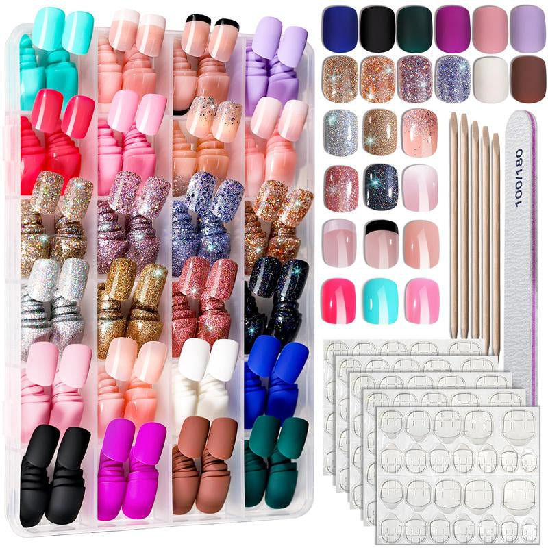 Press on Nails, 24 Colors 576PCS Press on Nails Short, Matte Glossy Press on Nails Short Square. Glitter Press on Nails Short Round. Natural Fit Lightweight Fake Nails Natural for Nail Art