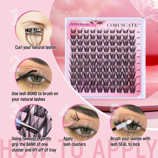 Wispy Lash Clusters Manga Eyelash Clusters, Natural Individual Lashes C Curl Spiky Cluster Eyelash Extensions, 8-16Mm False Eyelashes Anime Lash Extension Natural Look DIY Lashes