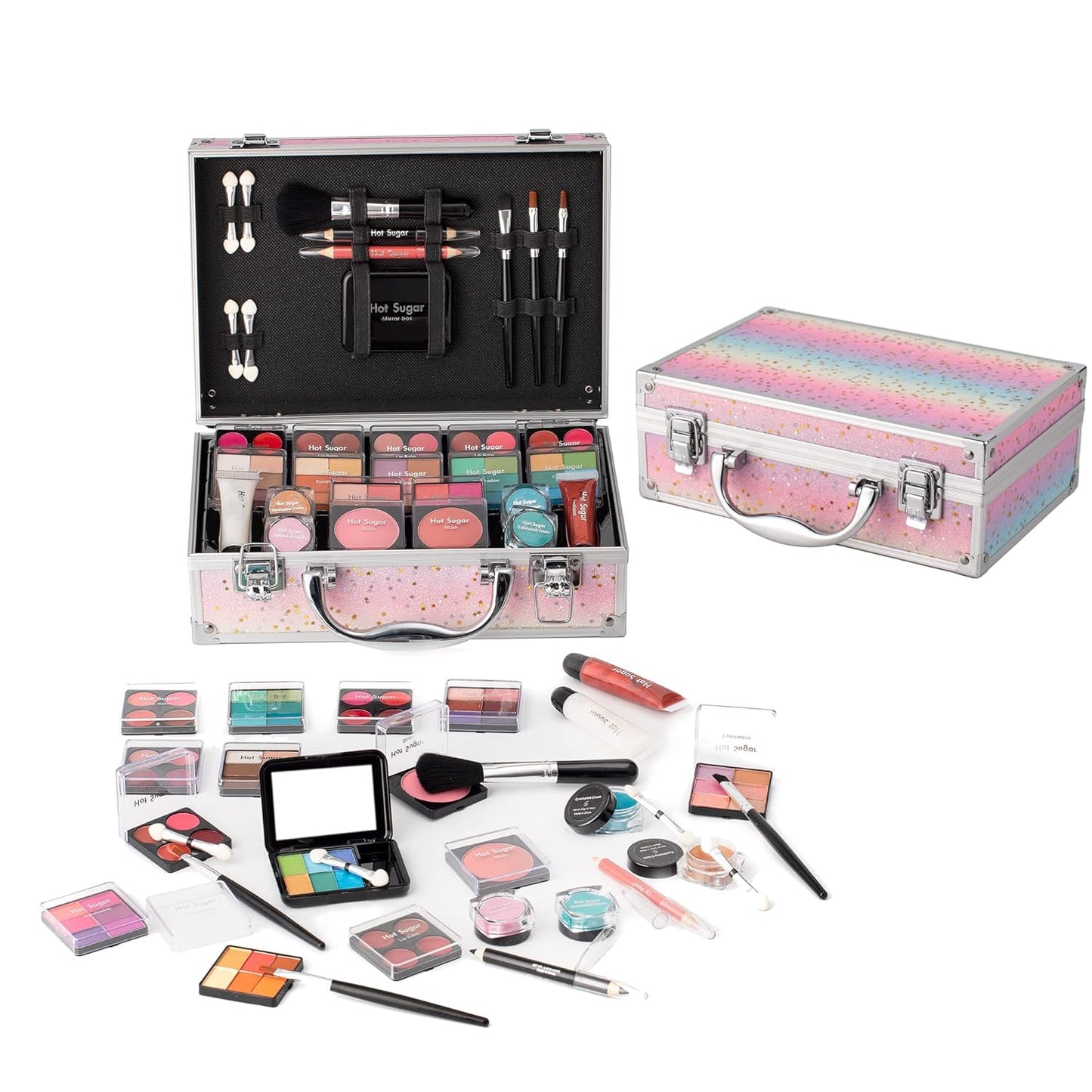 Makeup Kit for Teenager Girls - Full Starter Cosmetics Set with Eye Shadow Lip Balm Blush Lip Gloss Brush Lip Pencil Eye Pencil and Mirror (Rainbow)